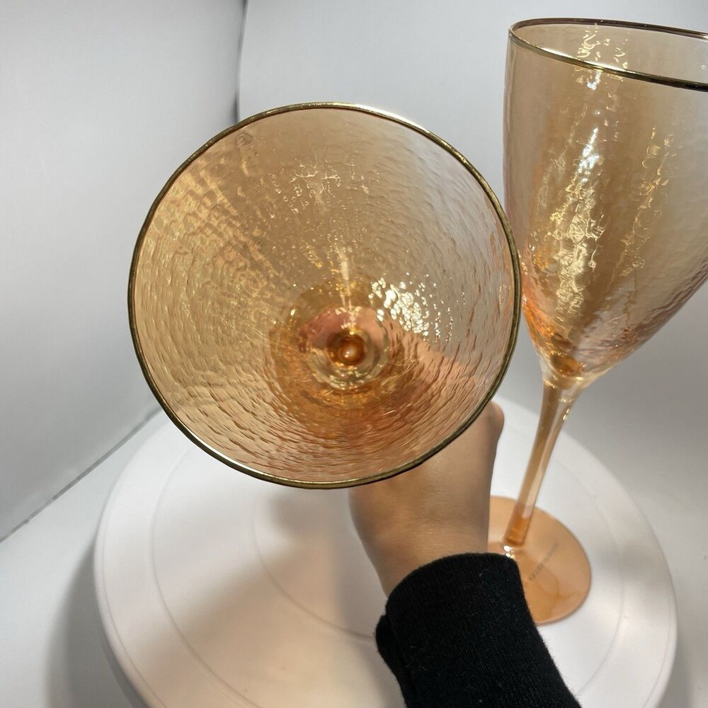 Anthropologie The Zaza Collection Wine Glasses - Honey Luster Gold Rim Set of 2 - Picture 8 of 8